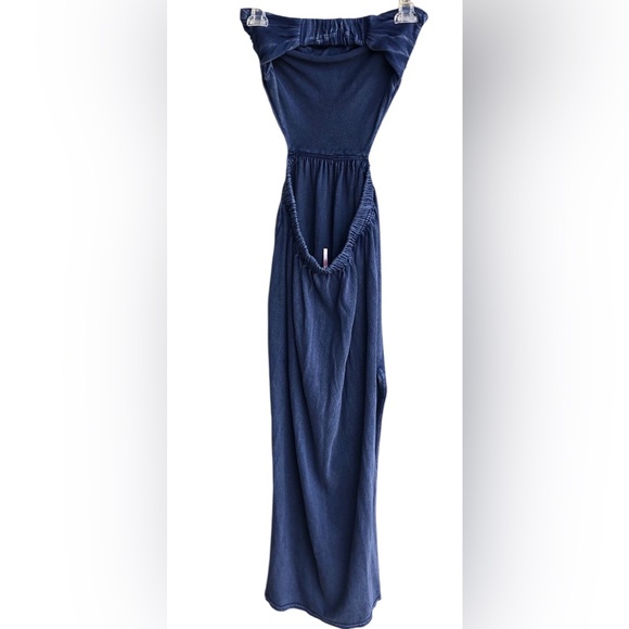 FREE PEOPLE Size Small Tangelica Maxi Vintage Strapless Cut out Solid Blue Slit - Picture 7 of 11